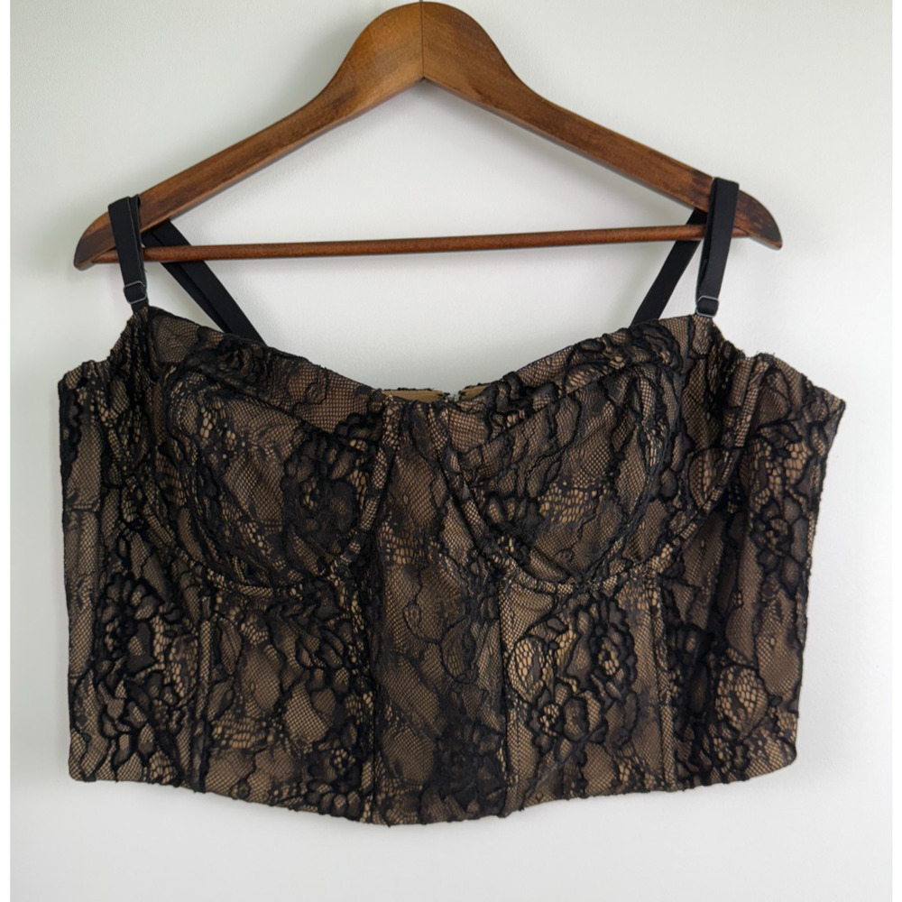 Good American Women Unpadded Underwire Zip Closure Lace Bustier Black 4XL NWT